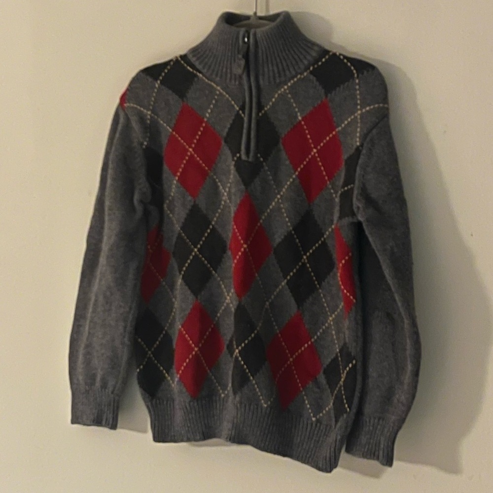 Janie and Jack Argyle Kids Mock Neck Quarter Zip Sweater